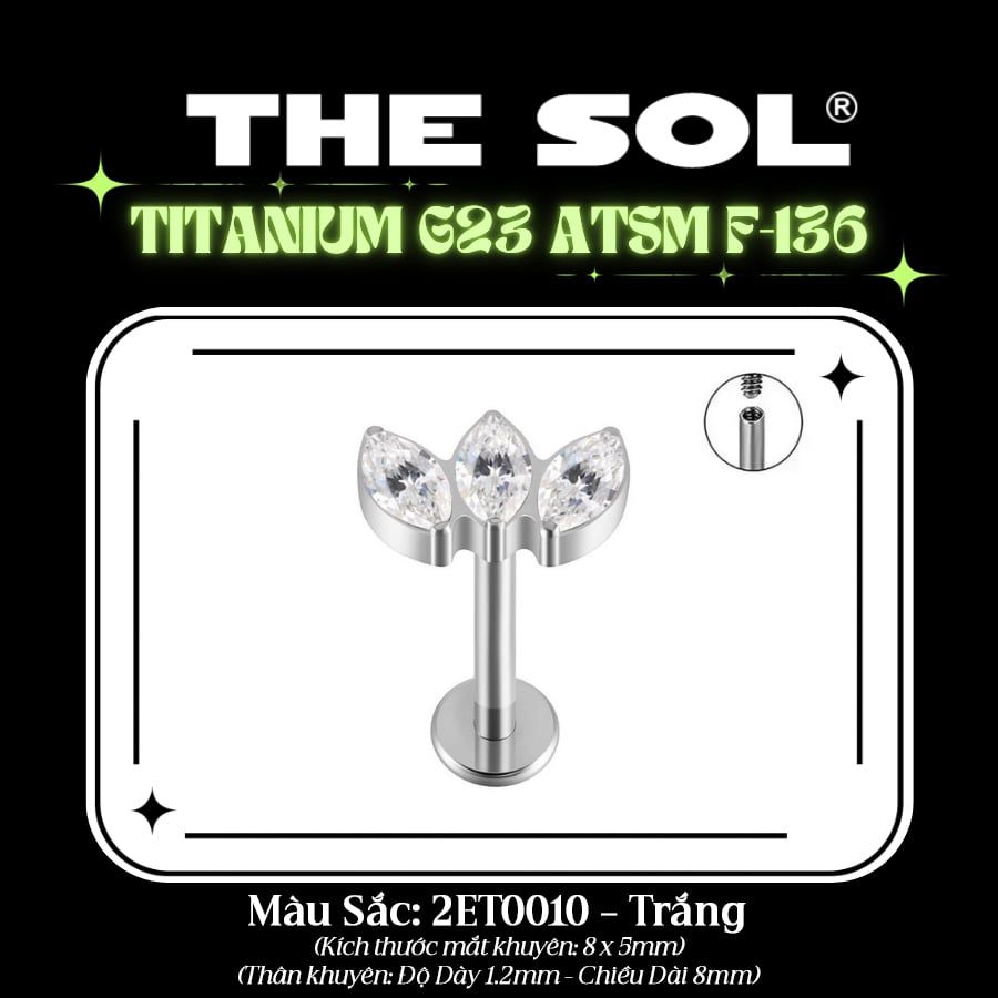  Khuyên Tai TITANIUM G23 ATSM F-136 FLATBACK Triple Leaves 
