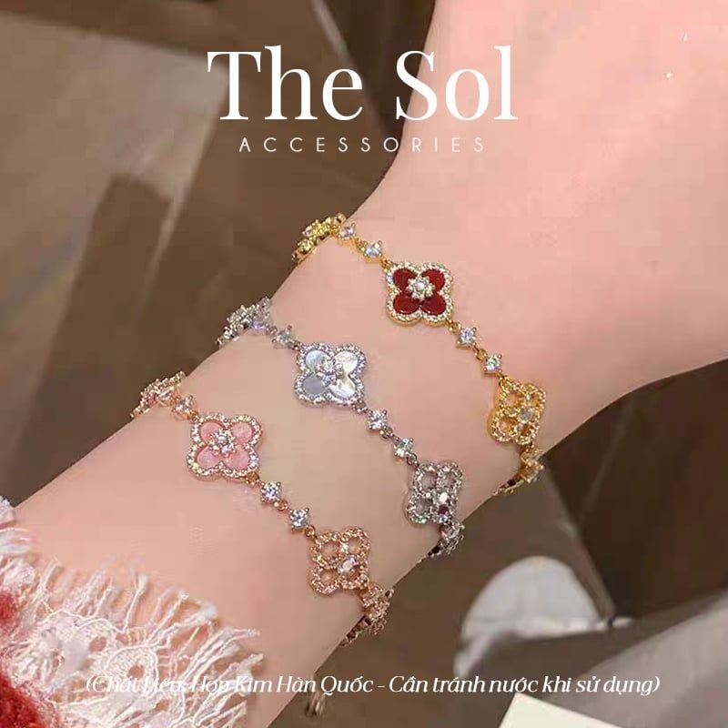  Lắc Tay Dây Rút Hàn Quốc Cỏ 4 Lá Đính Đá Cao Cấp 