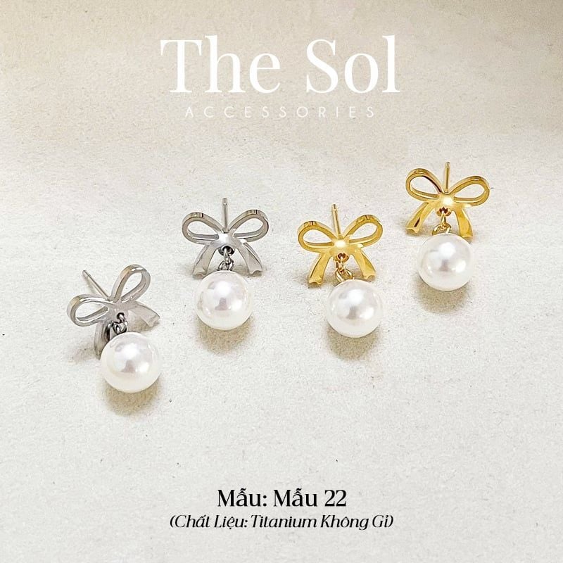  Bông Tai Titan Pearl Bow - Mẫu 22 