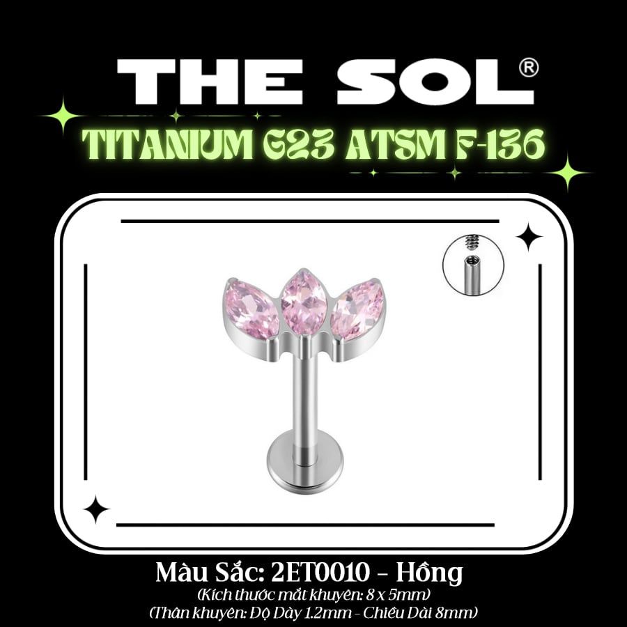  Khuyên Tai TITANIUM G23 ATSM F-136 FLATBACK Triple Leaves 