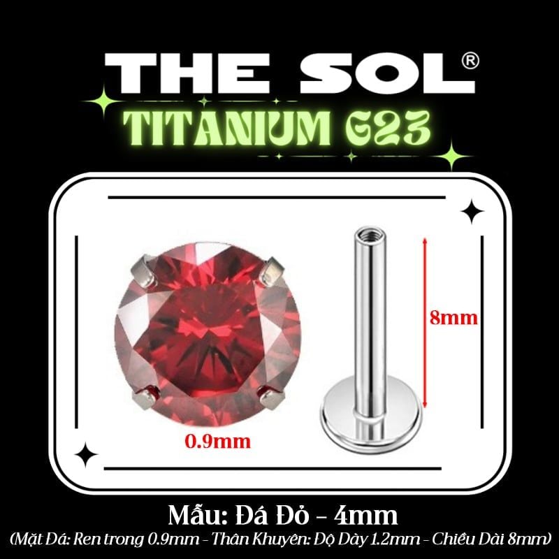  Khuyên Tai TITANIUM G23 Đính Đá Tròn Nhiều Màu 