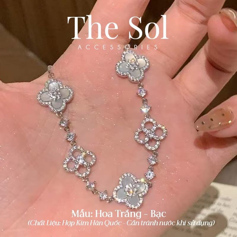  Lắc Tay Dây Rút Hàn Quốc Cỏ 4 Lá Đính Đá Cao Cấp 