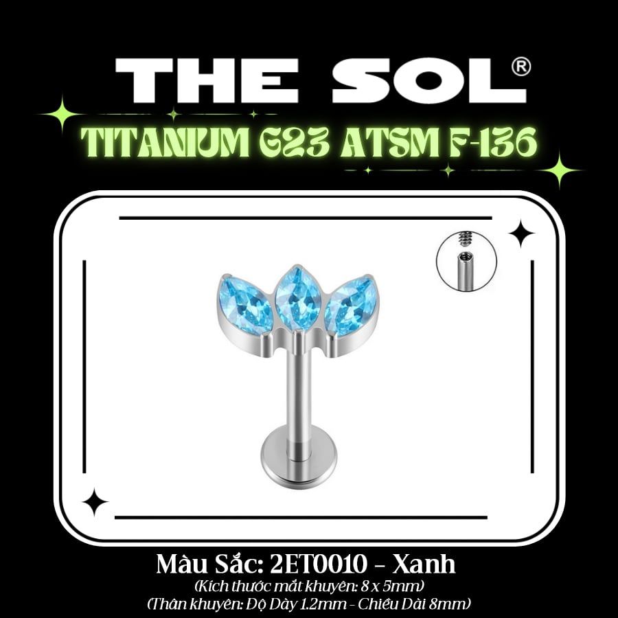  Khuyên Tai TITANIUM G23 ATSM F-136 FLATBACK Triple Leaves 