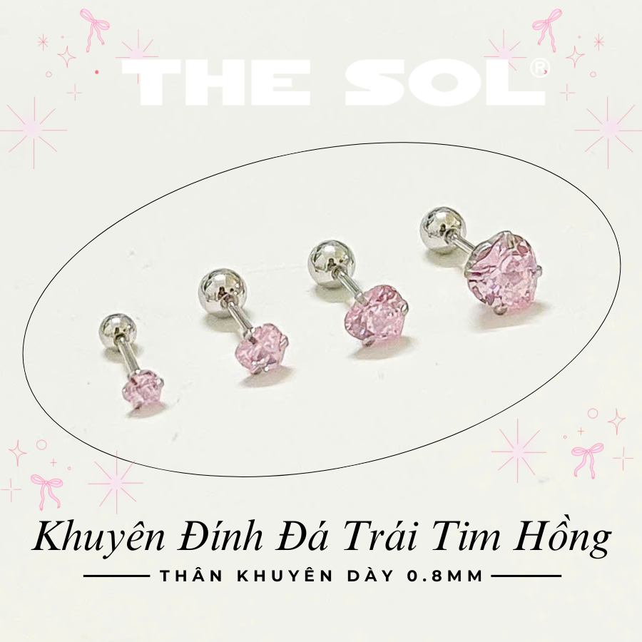  Khuyên Tai Titan Unisex Basic Ngọc - Trái Tim Hồng [1 CHIẾC] 