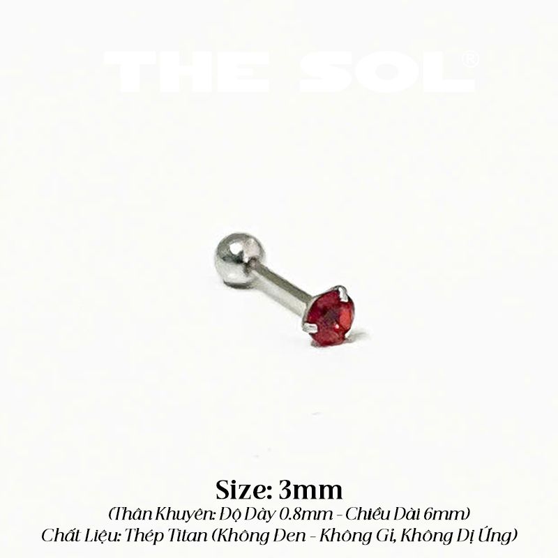  Khuyên Tai Titan The Basic Ngọc - Tròn Đỏ 
