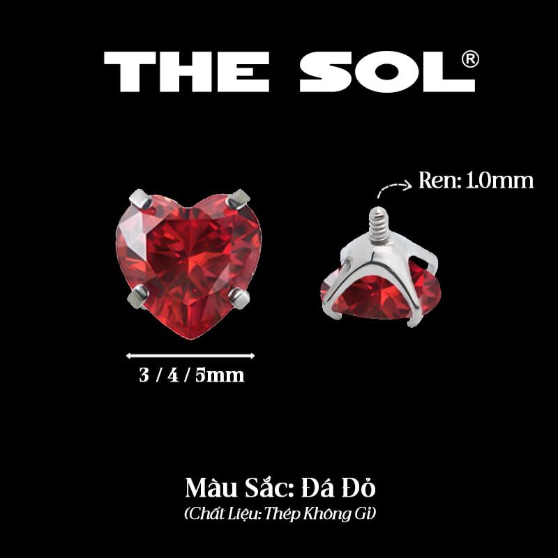  Mặt Đá Riêng Lẻ Dành Cho Khuyên Ren 1.0mm - Đá Trái Tim 