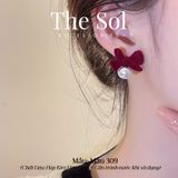  Bông Tai Hàn Quốc Velvet Bow Pearl - Mẫu 309 