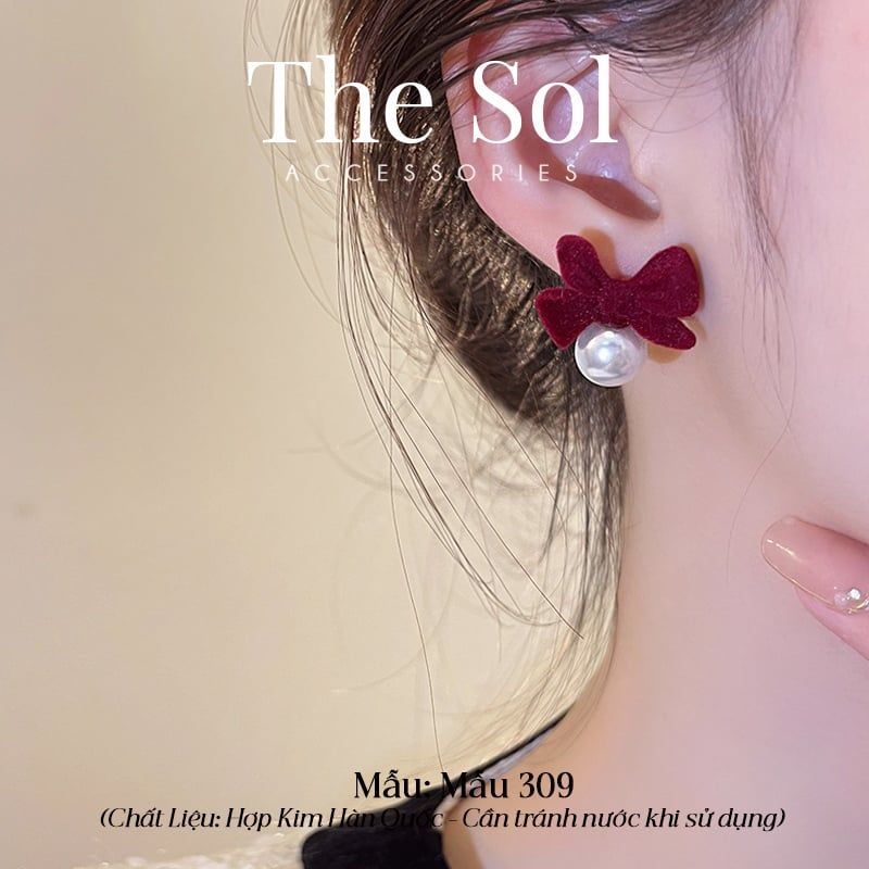  Bông Tai Hàn Quốc Velvet Bow Pearl - Mẫu 309 