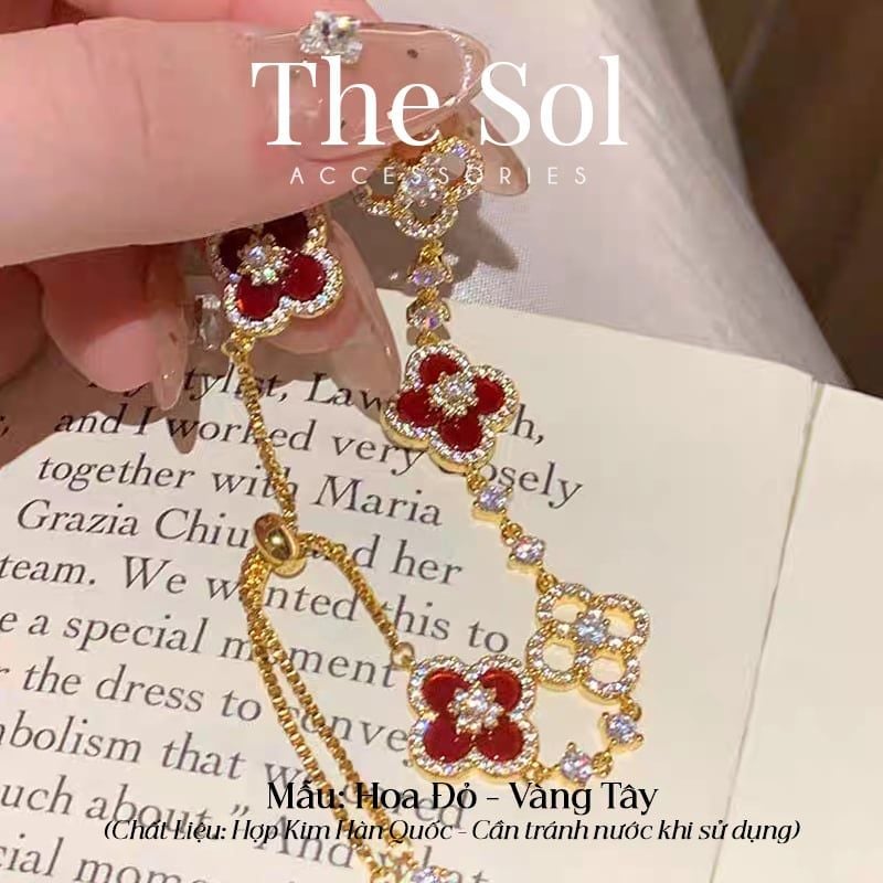  Lắc Tay Dây Rút Hàn Quốc Cỏ 4 Lá Đính Đá Cao Cấp 