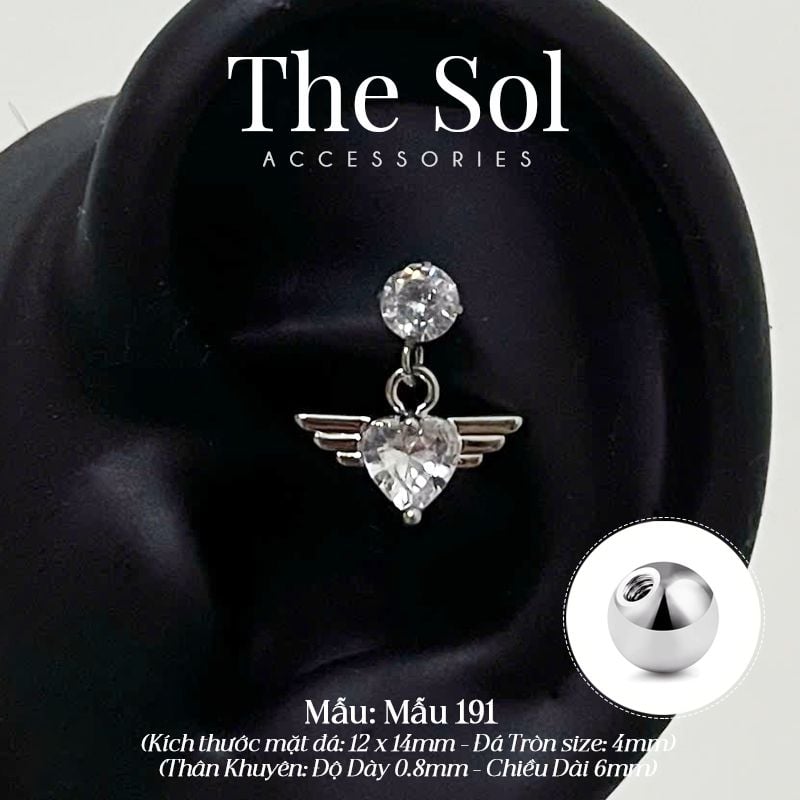  Khuyên Tai Thép Xi Mạ Dia Flying Heart - Mẫu 191 