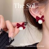  Bông Tai Hàn Quốc Velvet Bow Pearl - Mẫu 309 