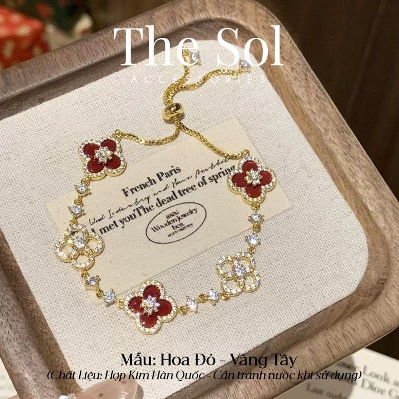  Lắc Tay Dây Rút Hàn Quốc Cỏ 4 Lá Đính Đá Cao Cấp 