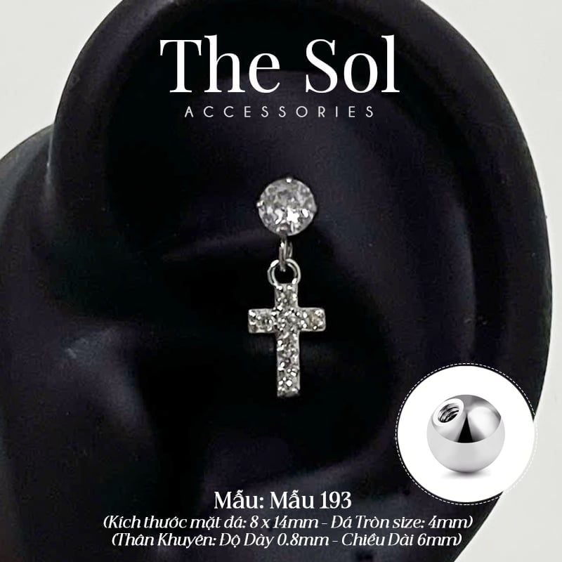  Khuyên Tai Thép Xi Mạ Dia Cross - Mẫu 193 