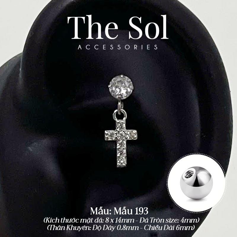  Khuyên Tai Thép Xi Mạ Dia Cross - Mẫu 193 