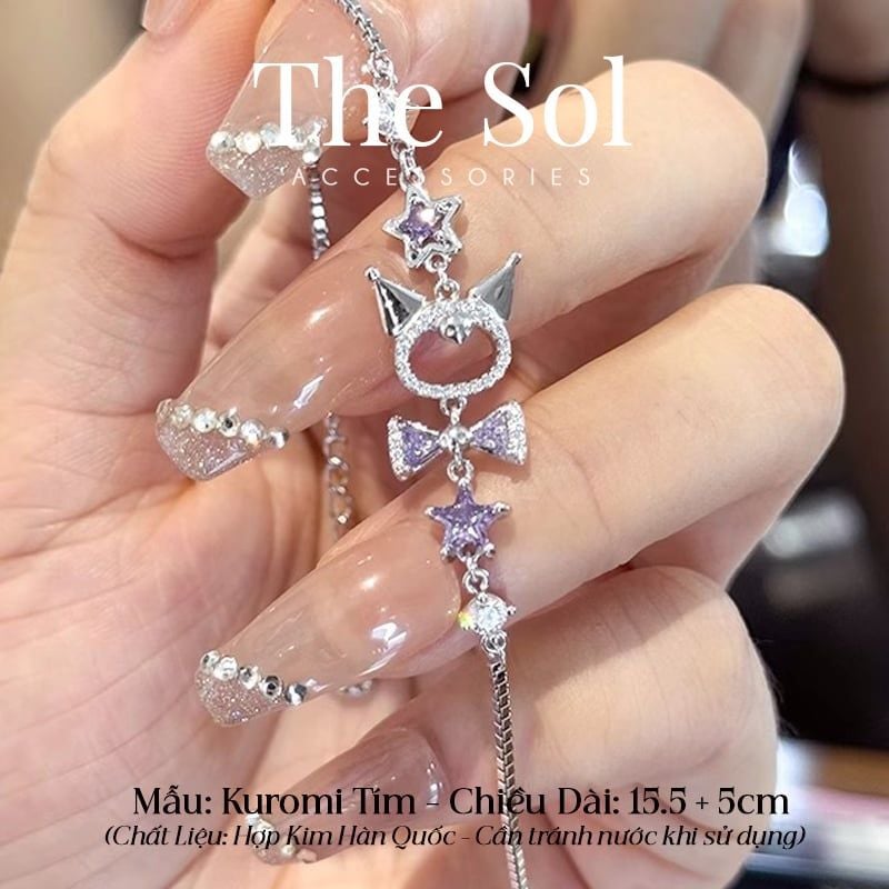  Lắc Tay Hàn Quốc Kuromi Tím Đính Đá Cao Cấp 