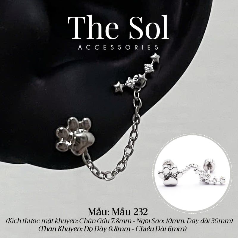  Khuyên Tai Thép Xi Mạ Bear Paw - Mẫu 232 