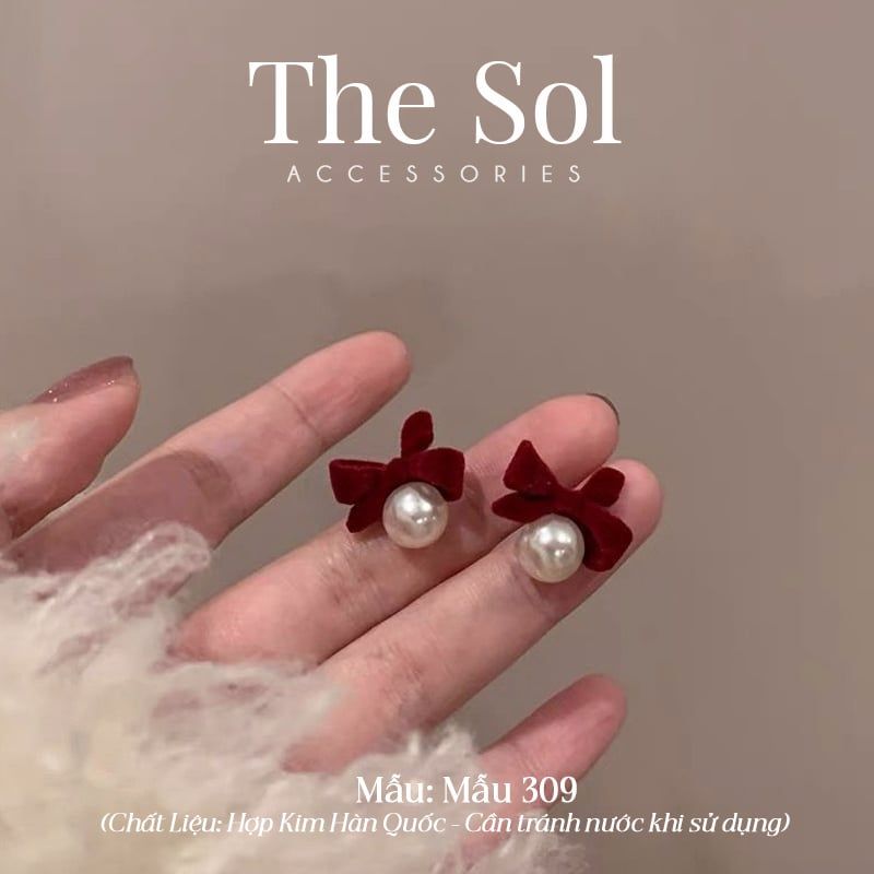  Bông Tai Hàn Quốc Velvet Bow Pearl - Mẫu 309 