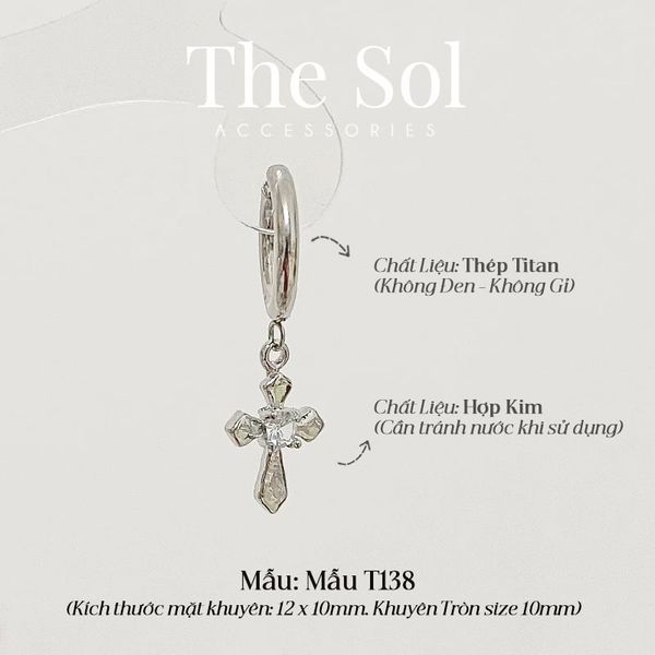  Khuyên Tai Titan Unisex The Cross - Mẫu T138 [1 CHIẾC] 