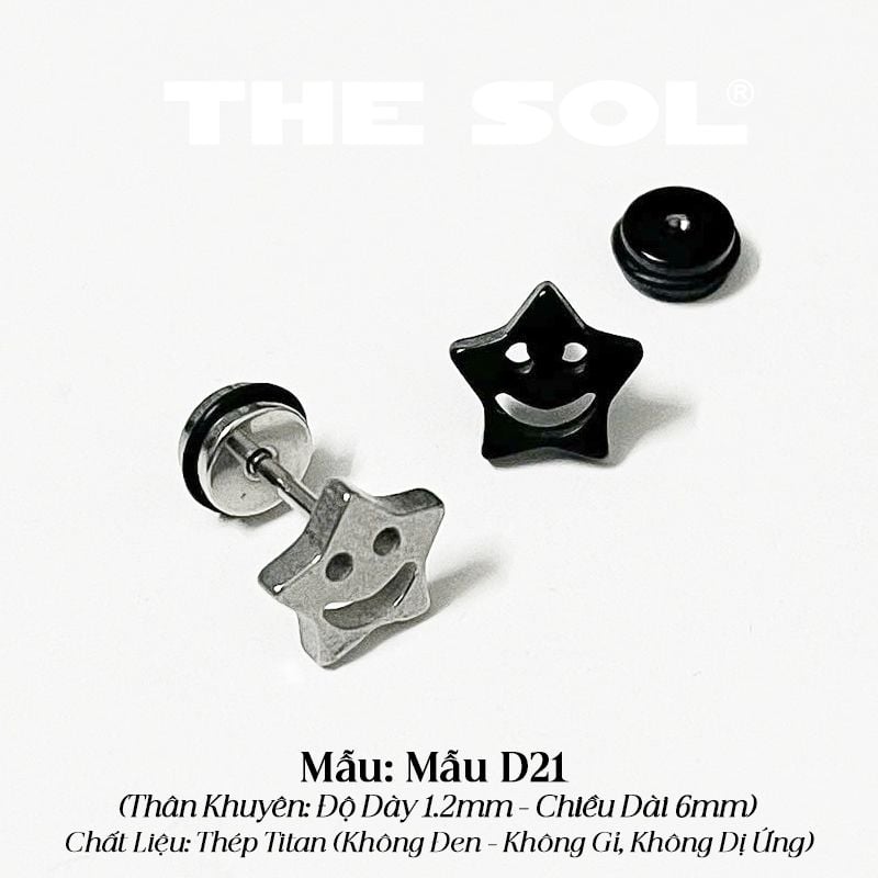  Khuyên Tai Titan Unisex Star Smile- Mẫu D21 