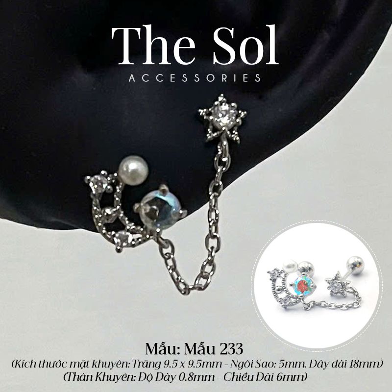  Khuyên Tai Thép Xi Mạ Opal Moon - Mẫu 233 