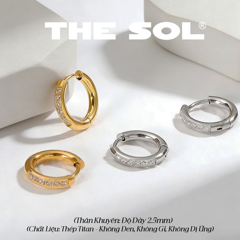  Khuyên Tai Titan Unisex Hoops Tròn Đính Đá 