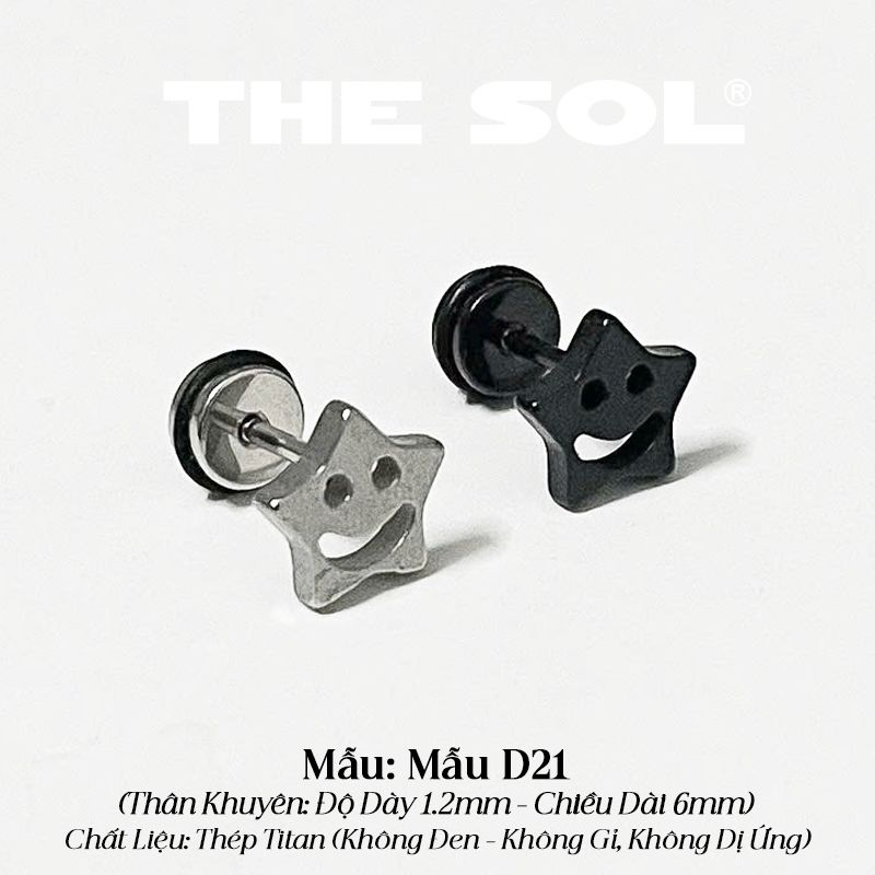  Khuyên Tai Titan Unisex Star Smile- Mẫu D21 