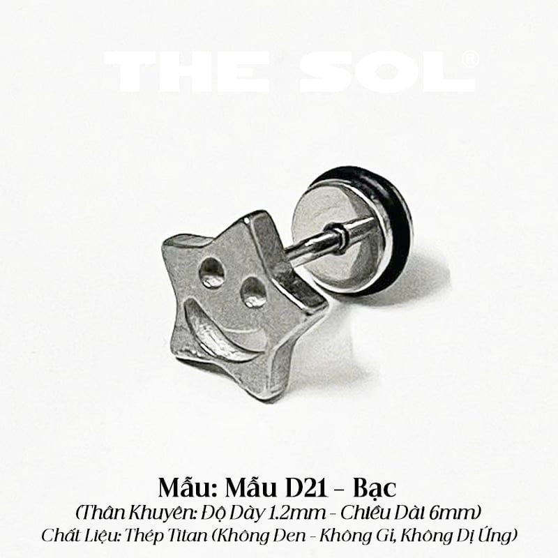  Khuyên Tai Titan Unisex Star Smile- Mẫu D21 