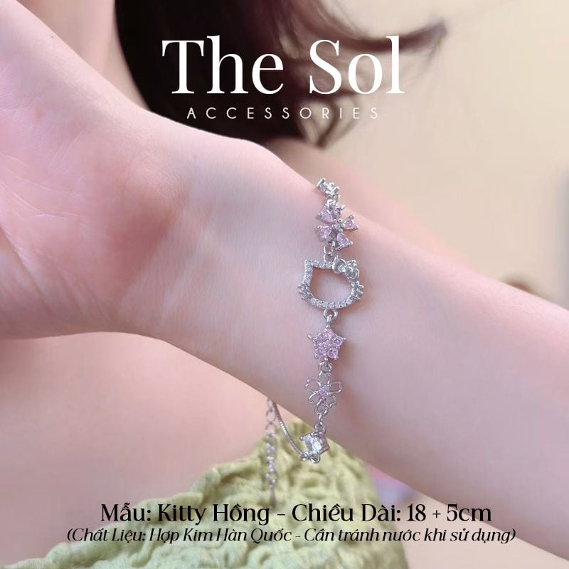  Lắc Tay Hàn Quốc Kitty Hồng Đính Đá Cao Cấp 