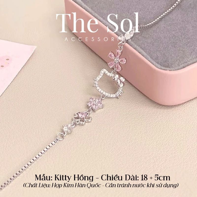  Lắc Tay Hàn Quốc Kitty Hồng Đính Đá Cao Cấp 