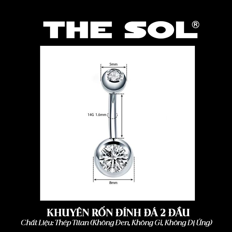  Khuyên Rốn Titan Unisex Đính Đá 2 Đầu 