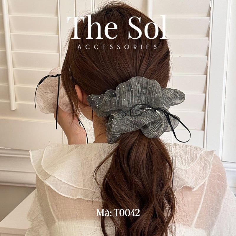  Cột Tóc Scrunchies Ribbon Bling 