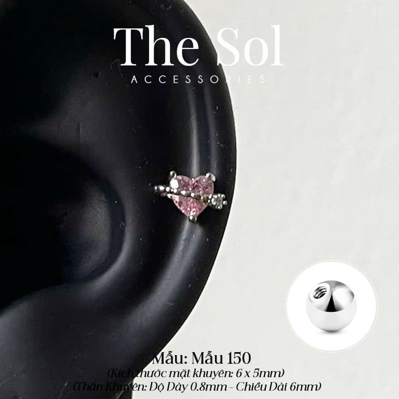  Khuyên Tai Thép Xi Mạ Pinky Heart - Mẫu 150 [1 CHIẾC] 