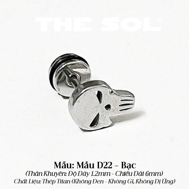  Khuyên Tai Titan Unisex The Skull - Mẫu D22 