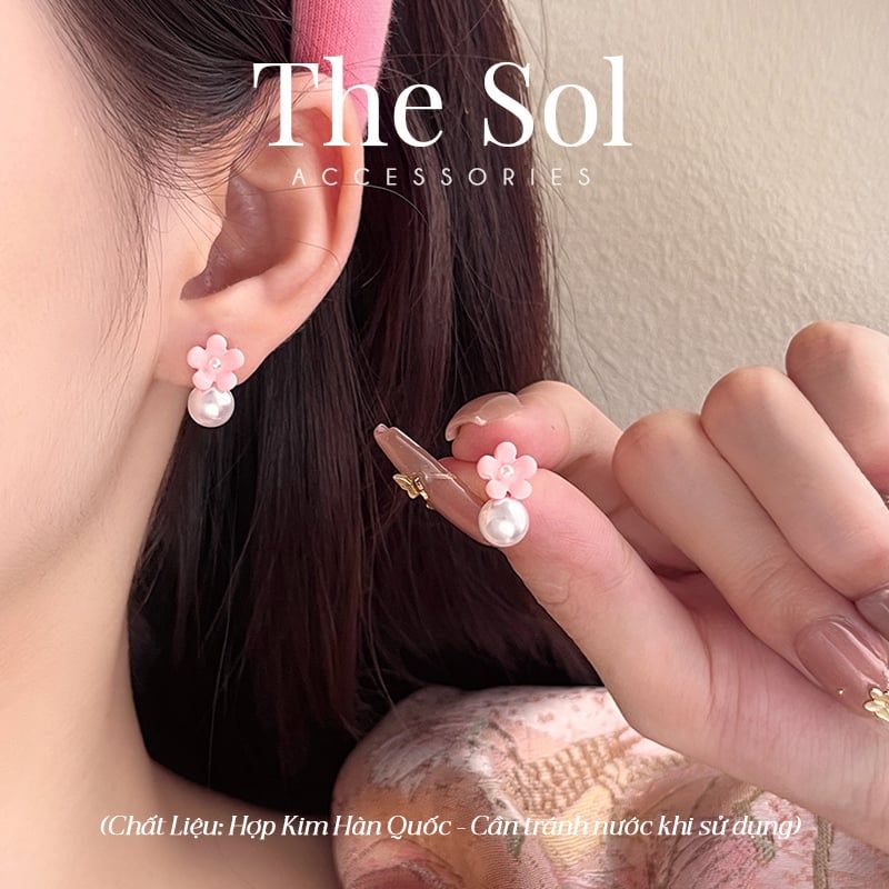  Bông Tai Hàn Quốc Pink Flower 