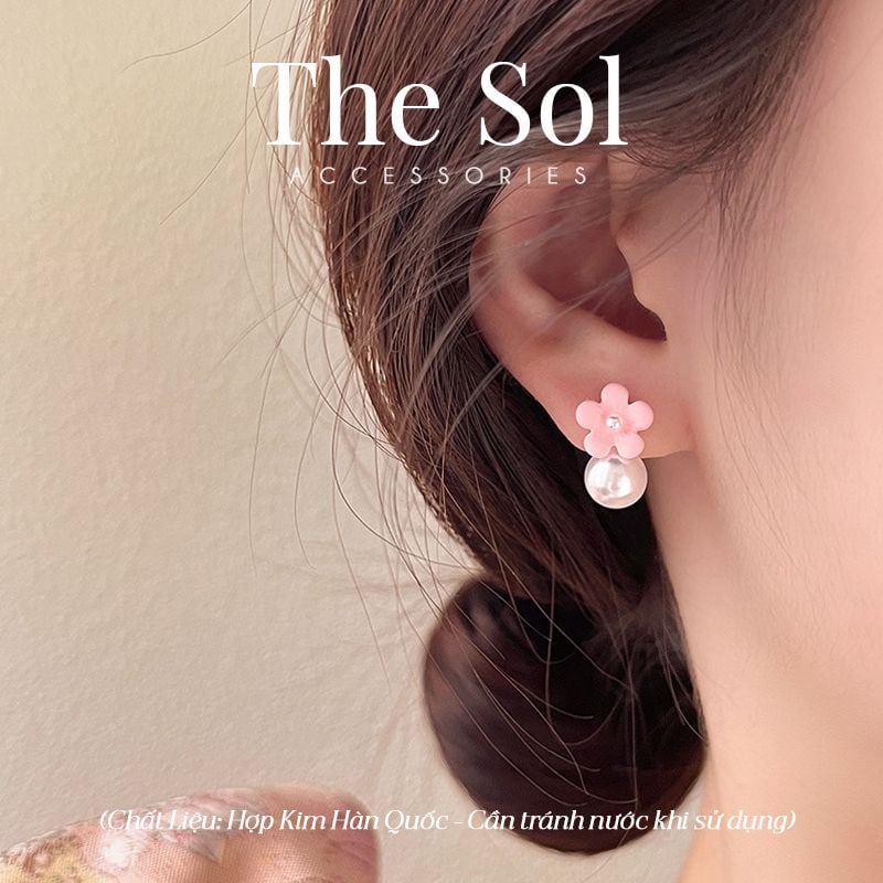  Bông Tai Hàn Quốc Pink Flower 