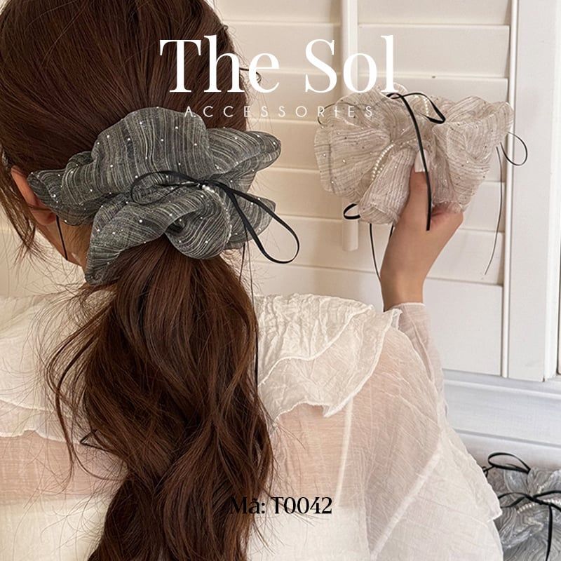  Cột Tóc Scrunchies Ribbon Bling 