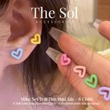  Set Bông Tai Hàn Quốc Trái Tim Màu Sắc - 6 Chiếc 