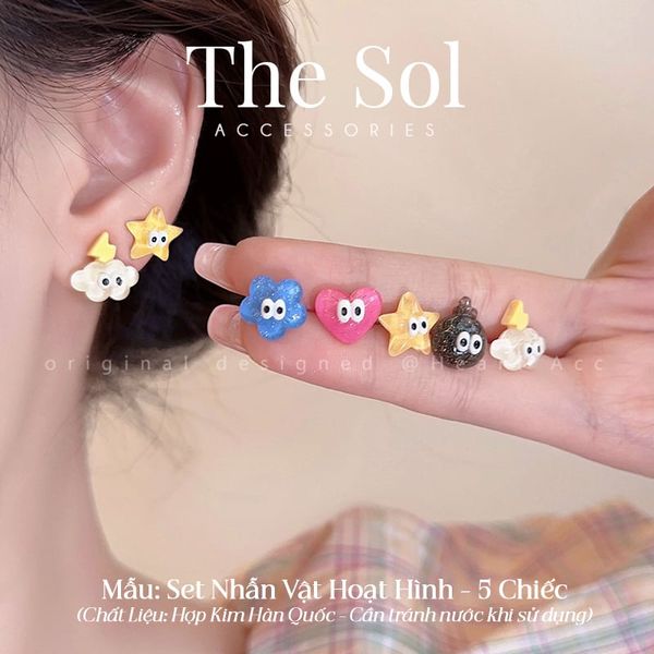  Set Bông Tai Hàn Quốc Nhân Vật Hoạt Hình - 5 Chiếc 