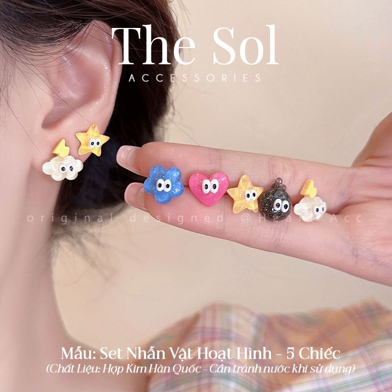  Set Bông Tai Hàn Quốc Nhân Vật Hoạt Hình - 5 Chiếc 