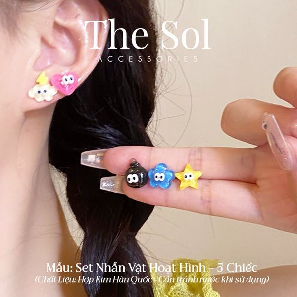  Set Bông Tai Hàn Quốc Nhân Vật Hoạt Hình - 5 Chiếc 