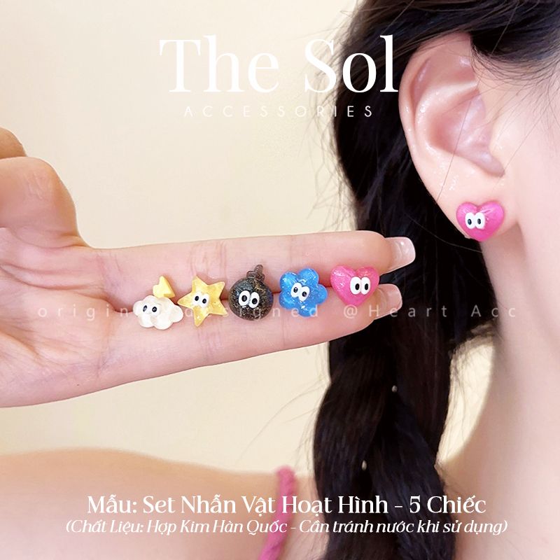  Set Bông Tai Hàn Quốc Nhân Vật Hoạt Hình - 5 Chiếc 