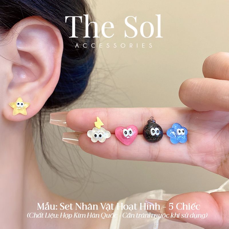  Set Bông Tai Hàn Quốc Nhân Vật Hoạt Hình - 5 Chiếc 