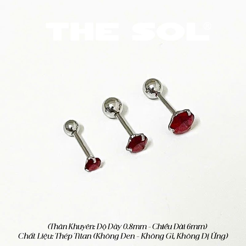  Khuyên Tai Titan The Basic Ngọc - Tròn Đỏ 