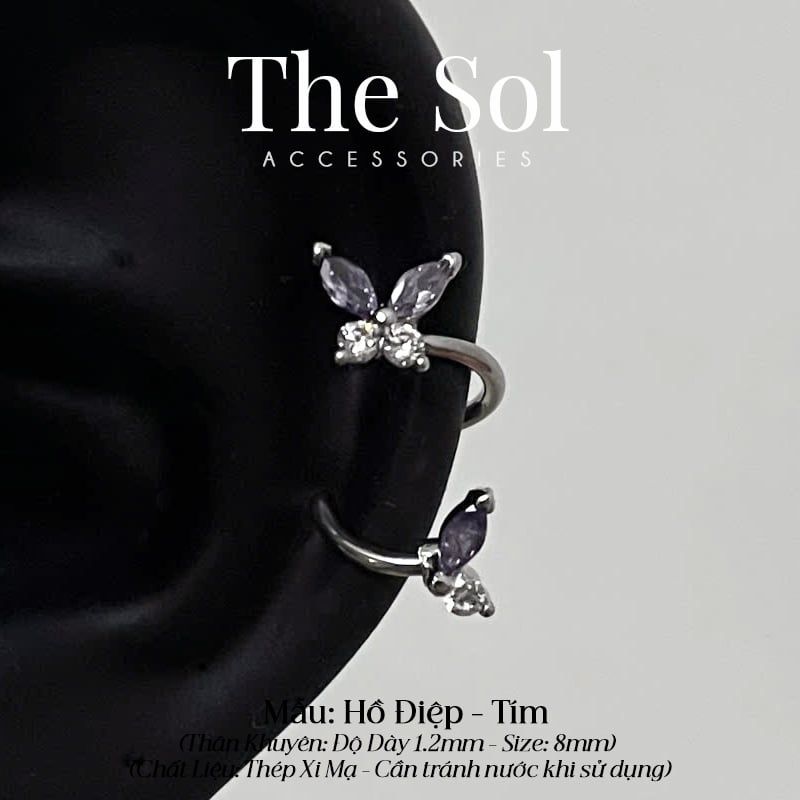  Khuyên Tai Thép Xi Mạ Purple Butterfly - Mẫu 102 
