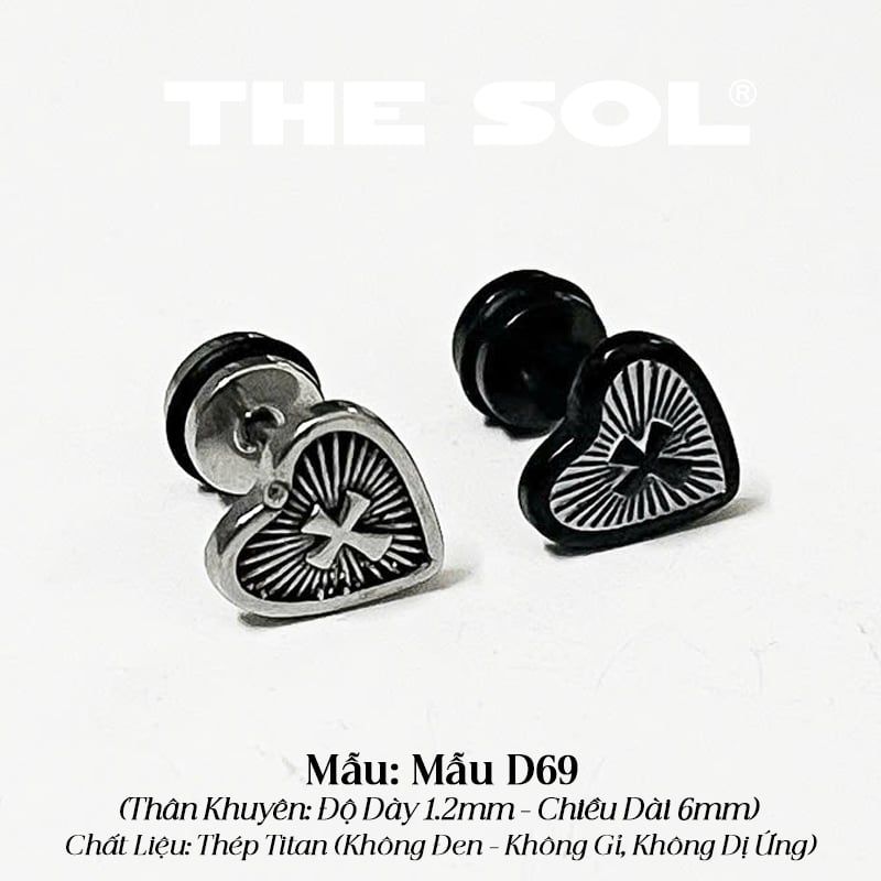  Khuyên Tai Titan Unisex Cross In Heart - Mẫu D69 