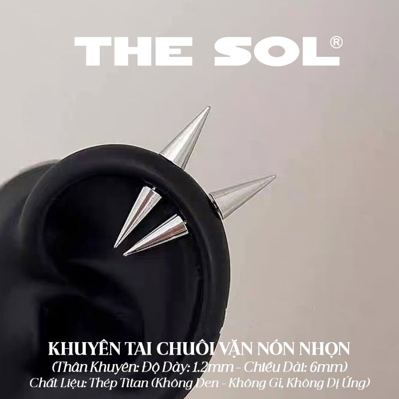  Khuyên Tai Titan Unisex Chuôi Vặn Nón Nhọn 