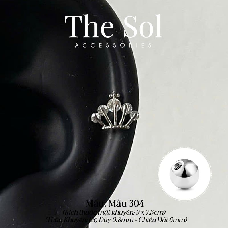  Khuyên Tai Thép Xi Mạ Dia Crown - Mẫu 304 
