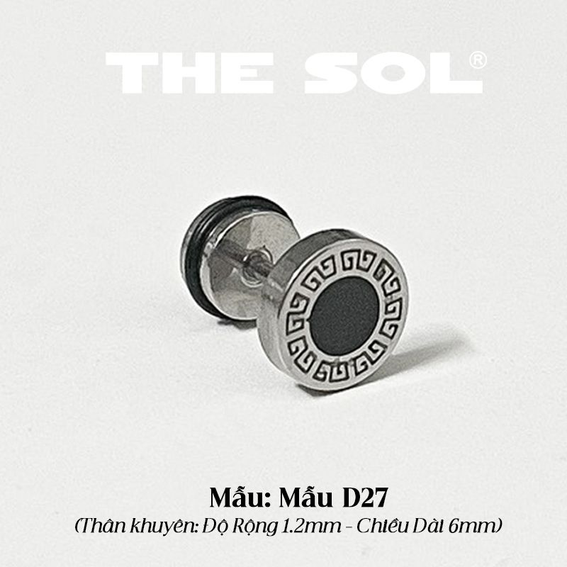  Khuyên Tai Titan Unisex Black Roman Circle - Mẫu D27 