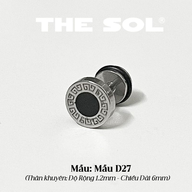  Khuyên Tai Titan Unisex Black Roman Circle - Mẫu D27 