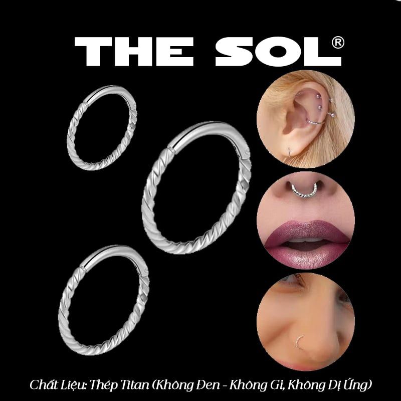  Khuyên Tai Titan Unisex Hoops Tròn Chốt Ẩn - Xoắn 